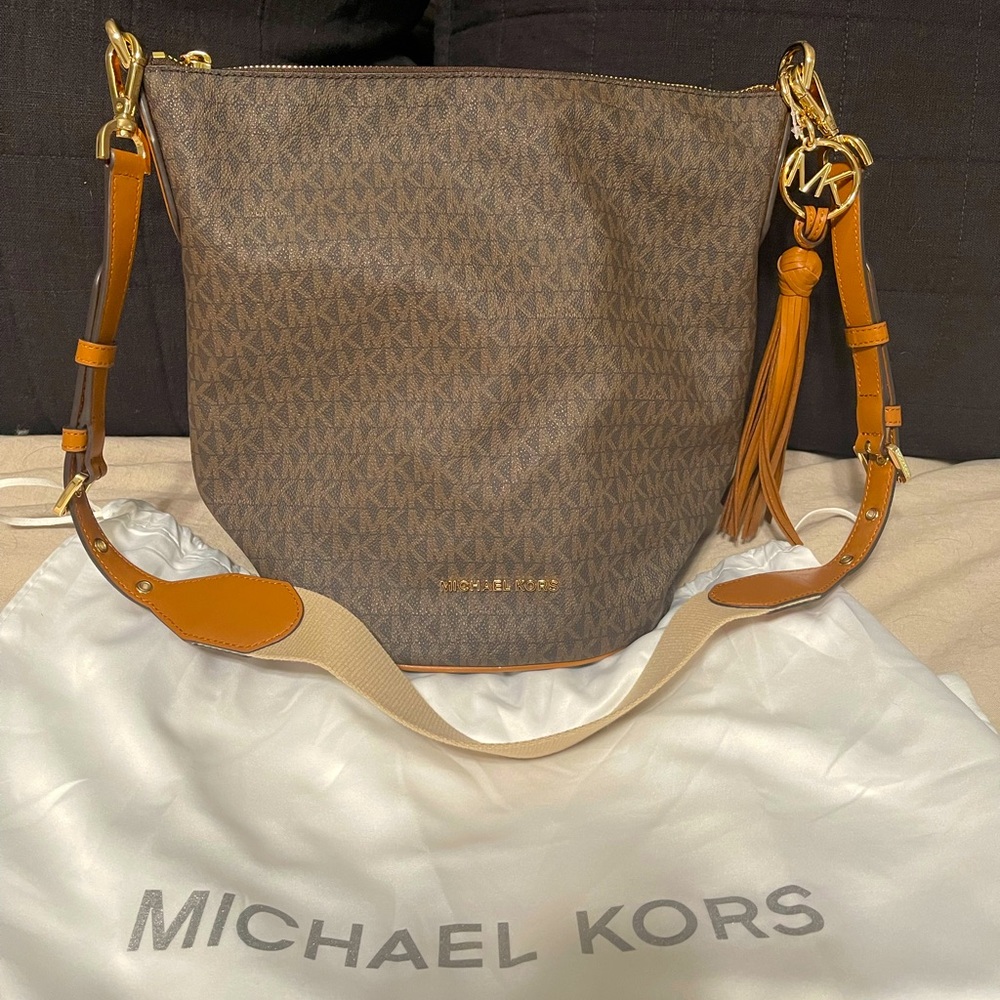 Michael Koran Brown logo bucket bag. Brand new with tags and dust bag!